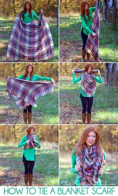 How To Tie a Blanket Scarf (via Bloglovin.com ) Tie A Blanket Scarf, Fall Scarf, Christmas Blanket, Plaid Blanket, Blanket Scarf, A Blanket