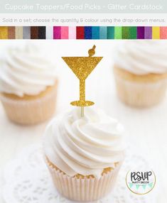 cupcake toppers / food picks - glitter cardstock set in gold, choose the quantity & color using the drop down menu