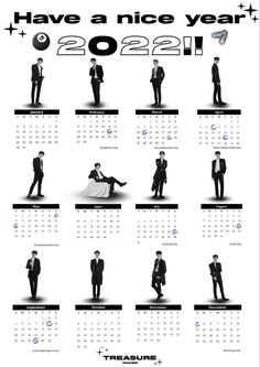 a calendar with people dressed in suits and ties on the same page as well as numbers