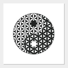 a black and white photo of a flower of life pattern with an apple in the center