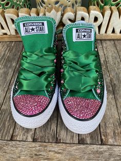 Alpha Kappa Alpha Jackets, Bedazzled Converse, Rhinestone Converse, Tie Sneakers, Bling Converse, Converse Star, Custom Bling, Custom Converse, Shoes Sneakers Nike