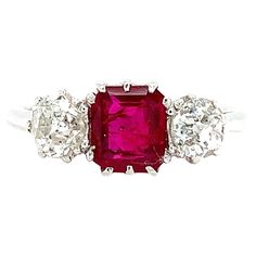 three stone ruby and diamond ring, circa 1950's or early 1960s's