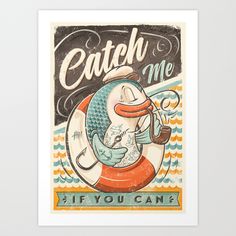 a poster with an image of a fish holding a pipe