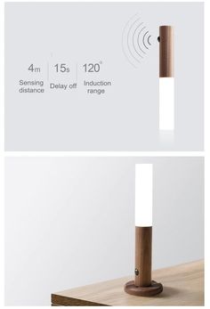 an image of a wooden table with a white light on it and the measurements for each lamp