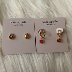 Kate Spade Nature Walk Ladybug Earrings Set *New With Tags *(2) Pair Set: -Gold-Tone Pave Enamel Ladybug Huggie Earrings (0.5" Diameter) -Gold-Tone Multi-Color Pave Studded Ladybug Earrings (0.5" Length) *Includes (1) Kate Spade Dust Bag Kate Spade Huggie Earrings, Kate Spade Red Earrings For Gift, Ladybug Earrings, Nature Walk, Spade Jewelry, Kate Spade Jewelry, Huggie Earrings, Walking In Nature, Ear Jewelry