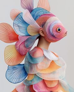 a colorful fish sculpture made out of paper