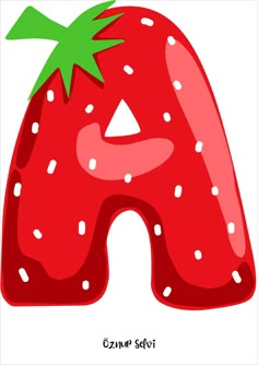 the letter a is made up of a strawberry