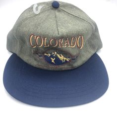 Vintage Colorado Mountains Made In Usa Baseball Cap Hat New Without Tags Vintage Blue Adjustable Trucker Hat, Vintage Winter Baseball Cap For Outdoor, Retro Short Brim Travel Hat, Retro Short Brim Hat For Travel, Vintage Blue Snapback Baseball Cap, Vintage Blue Adjustable Baseball Cap, Vintage Adjustable Blue Baseball Cap, Vintage Blue Hat With Flat Brim, Vintage Blue Flat Brim Hat