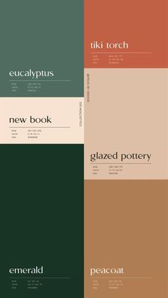 four different color palettes with the words new book