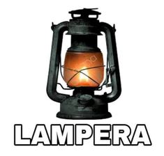 an old fashioned lamp with the words lampera on it's front and side