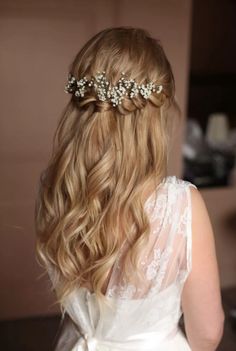 the back of a woman's head wearing a wedding dress