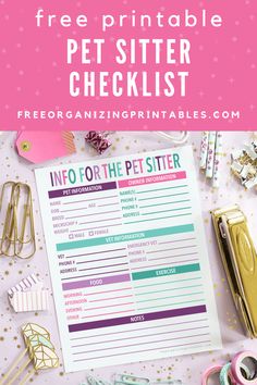 the free printable pet sitter checklist is shown on top of a desk