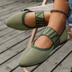 Lasaky - Emerald Striped Flyknit Pointed Toe Ballet Flats Plus Size Soft, Pointed Flats Shoes, Fashion Shoes Flats, Flats Online, Pointed Flats, Summer Flats, Soft Shoes, Womens Ballet Flats, Pointed Toe Shoes