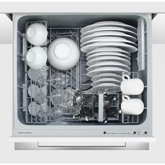 an open dishwasher with dishes in it