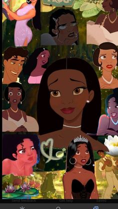 the princess and the frog is shown in an animated style, with many different avatars