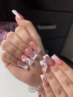 Multicolor  Collar    3D Nails Embellished   Nail,Hand & Foot Care Feminine Fatale, Dominican Nails, Fake Nails White, Blanket Ideas, White Nail, Pink Acrylic Nails, Square Acrylic Nails