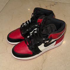 Jordan 1 Red Black White High Top 6youth Red High-top Basketball Shoes With Contrast Sole, Nike Jordan Shoes In Red With Boost Midsole, Nike Jordan Shoes In Red, Red Nike Jordan Shoes, Nike Red Basketball Shoes With Contrast Sole, Red Nike Basketball Shoes With Contrast Sole, Nike Jordan Shoes In Red With Cushioned Footbed, Red Jordan Shoes With Contrast Sole For Streetwear, Red Nike Jordan Shoes With Cushioned Footbed