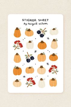 pumpkin fall sticker sheet Fall Stickers, Cottagecore Art, Illustrated Gift, Computer Sticker, Bullet Journal Notebook, Cute Planner, Creative Lettering, Autumn Stickers, Planner Scrapbook