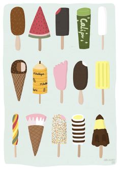 an assortment of ice creams and popsicles