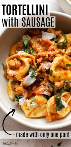 tortellini with sausage made with only one pan is an easy weeknight meal