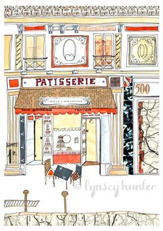 a drawing of a store front with the words patisserie on it