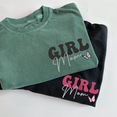 Celebrate the joys, challenges, and unparalleled love of being a girl mom with our beautifully embroidered Girl Mom Shirt. Crafted with care, this shirt features elegant, minimalist text that proudly proclaims your identity as a girl mom. It's a stylish way to wear your heart on your sleeve and to show the world the special bond you share with your daughter(s). Designed for Comfort, Worn with Pride Made from the softest materials, this shirt is designed to provide maximum comfort, whether on a p Girl Mom Shirt, Minimalist Text, Word Girl, Being A Girl, Elegant Embroidery, Mama Sweatshirt, Soccer Mom, Proud Mom, Mom Sweatshirt