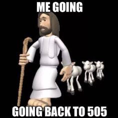 jesus walking with his sheep and the caption says, me going going back to 50