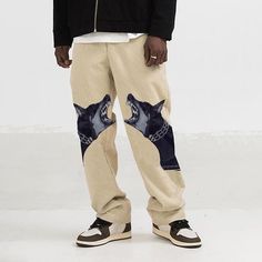 Dog Pants, Oversized Pants, Trousers Men, Fitted Coat, Loose Trousers, Traje Casual, Printed Wide Leg Pants, Fashion Watch, Long Trousers