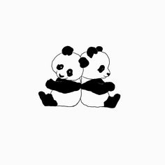 two panda bears sitting next to each other on a white background with black and white ink