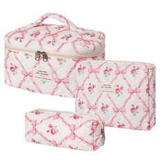 3Pcs Large Quilted Makeup Bag for Women and Girls, Cute Coquette Floral Cotton Cosmetic Bag, Aesthetic Travel Organized Toiletry Bags (3Pcs Pink Bows) Product Details Color: 3Pcs Pink Bows Brand: RSRSLEII MPN: Does not apply UPC: Does not apply EAN: Does not apply Product Dimensions: 10 x 6 x 5.5 inches Item Weight: 7.8 ounces Department: Unisex Adult [Product Size] The dimensions of the Floral Cotton Makeup Bags are Large: 10 inches x6 inches x 5.5 inches. Medium: 8.7inches x9 inches x 2.5 inches. Small: 7.8inches x3 inches x 3 inches .Its compact and lightweight design makes it easy to pack and carry with you on the go, whether you're traveling or just running errands. It's soft and easily foldable. [Excellent Workmanship]: Sturdy zipper, fine workmanship, chic double zipper makes cosmet Cosmetic Bag Aesthetic, Big Makeup Bags, Quilted Makeup Bag, Coquette Floral, Cute Coquette, Bag Aesthetic, Pink Bows, Aesthetic Travel, Travel Organization