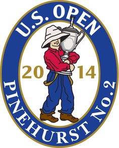 the u s open logo with a man holding a trophy in his hands and wearing a hat