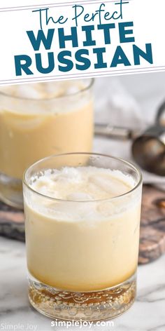 two glasses filled with white russian drink on top of a table