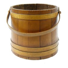 an old wooden bucket is shown on a white background