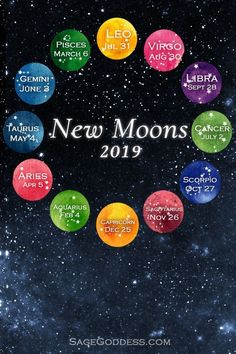 the new moon calendar is shown in this graphic style, with colorful circles around it