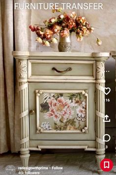 an antique dresser with flowers on it and the words furniture transferer overlayed