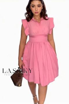 Lasaky - Elegant Sleeveless A-Line Pleated Dress Elegant Pink Knee-length Sundress, Pink Mini Sleeveless Dress In Feminine Style, Feminine Pink Sleeveless Mini Dress, Pink Mini Sleeveless Dress, Pink Feminine Mini Sleeveless Dress, Chic Sleeveless Pink Dress, Casual Pink Sleeveless Dress For Summer, Casual Pink Sleeveless Summer Dress, Pink A-line Sleeveless Feminine Dress