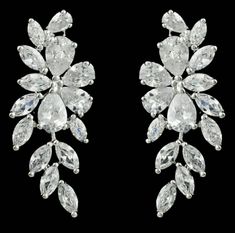 New Gorgeous Bridal Austrian Floral Vine Cluster CZ Crystal Chandelier 2 1/4'' L Statement Pierced Earrings Dresses Simple Elegant, Wedding Dresses Simple Elegant, Realistic Wedding, Pendulum Earrings, Silver Earrings Wedding, Gold And Silver Earrings, Cheap Diamond Rings, Silver Bridal Earrings, Diy Jewelry Making Tutorials