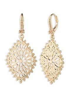 Elegant details and a unique design make these gorgeous gold-tone earrings from Marchesa a must-have for your next event. | Marchesa Gold Tone Filigree Drop Earrings Designer Fashion Jewelry, Marchesa, Gold Tone Metal, Unique Design, Gold Tones, Jewelry Design, Unique Designs, Fashion Jewelry, Jewelry Earrings