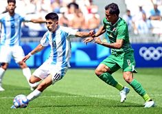 two men are playing soccer on the field