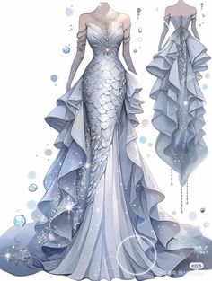 Fantasy Dresses, Prom Dress Inspiration, Dress Sketches, Fantasy Gowns, Anime Dress