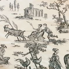 an old wallpaper with people and animals on it