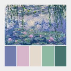 the color scheme for water lilies is shown in shades of blue, green and pink