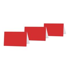 three red cards with white envelopes are lined up against each other on a white background