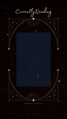 the cover for currently reading, with stars in the background and an image of a square frame