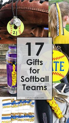 softball gifts for softball teams with text overlay that reads 17 gifts for softball teams