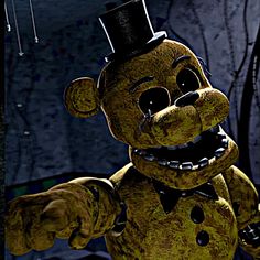 a creepy looking teddy bear wearing a top hat and holding his hand out to the side