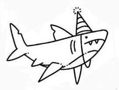 a drawing of a shark wearing a party hat