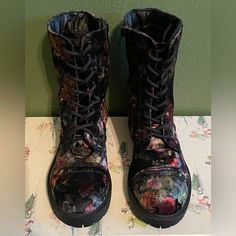 Madden Girl New Floral Velvet Combat Style Boots. Size 7. Floral Combat Boots, Combat Style, Ideal Wardrobe, Costume Fashion, Madden Girl Shoes, Painted Clothes, Style Boots, Girl Shoes, Madden Girl