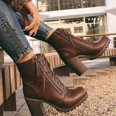 Rich Brown, Never Worn High Heel Boots Ankle Brown, Brown Lace Up Ankle Boots, Heel Combat Boots, Soda Shoes, Brown Fits, Brown Booties, Brown Heels, Martin Boots, Lace Up Ankle Boots