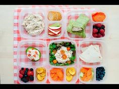 there is a plastic container filled with food and the words 5 healthy chicken salad lunches